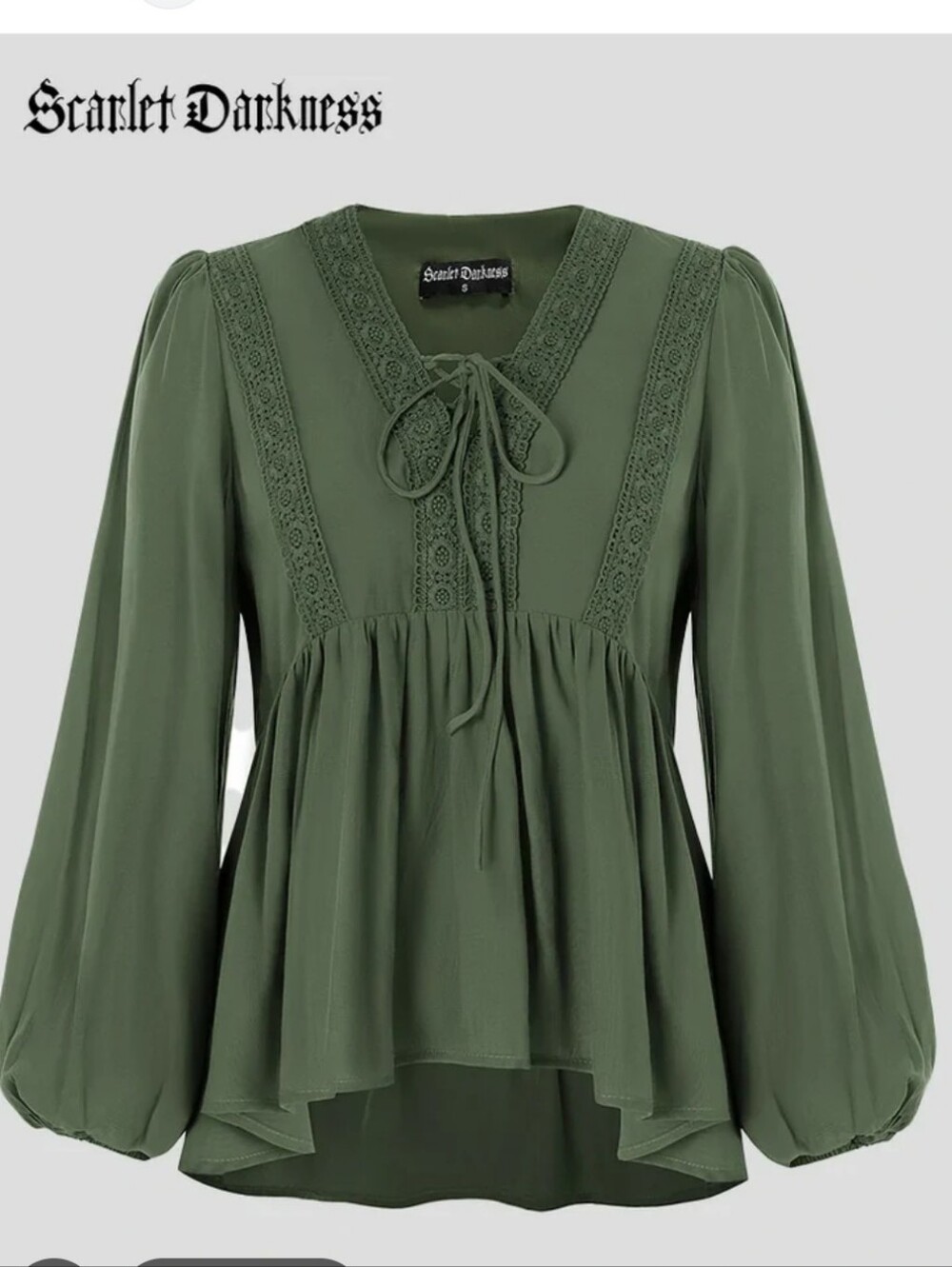 Scarlet Darkness Green Casual Renaissance Long Sleeve Babydoll Top XL Crochet